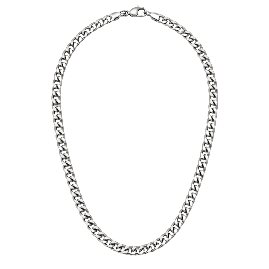 Polished Stainless Steel Curb Chain Necklace – Silver | FLUNTSTAN