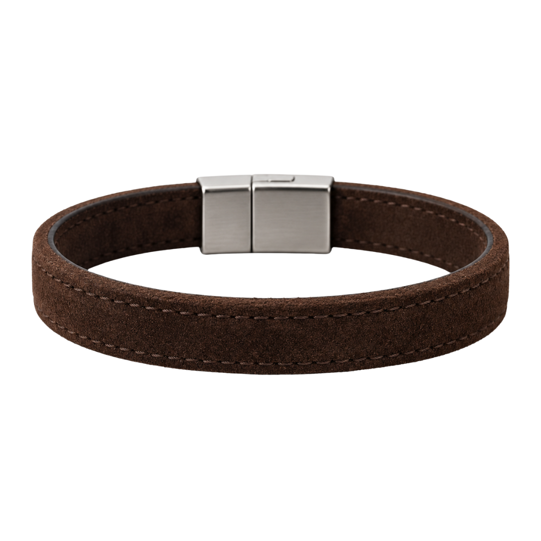 Premium Suede Bracelet with Steel Clasp – Dark Brown | FLUNTSTAN