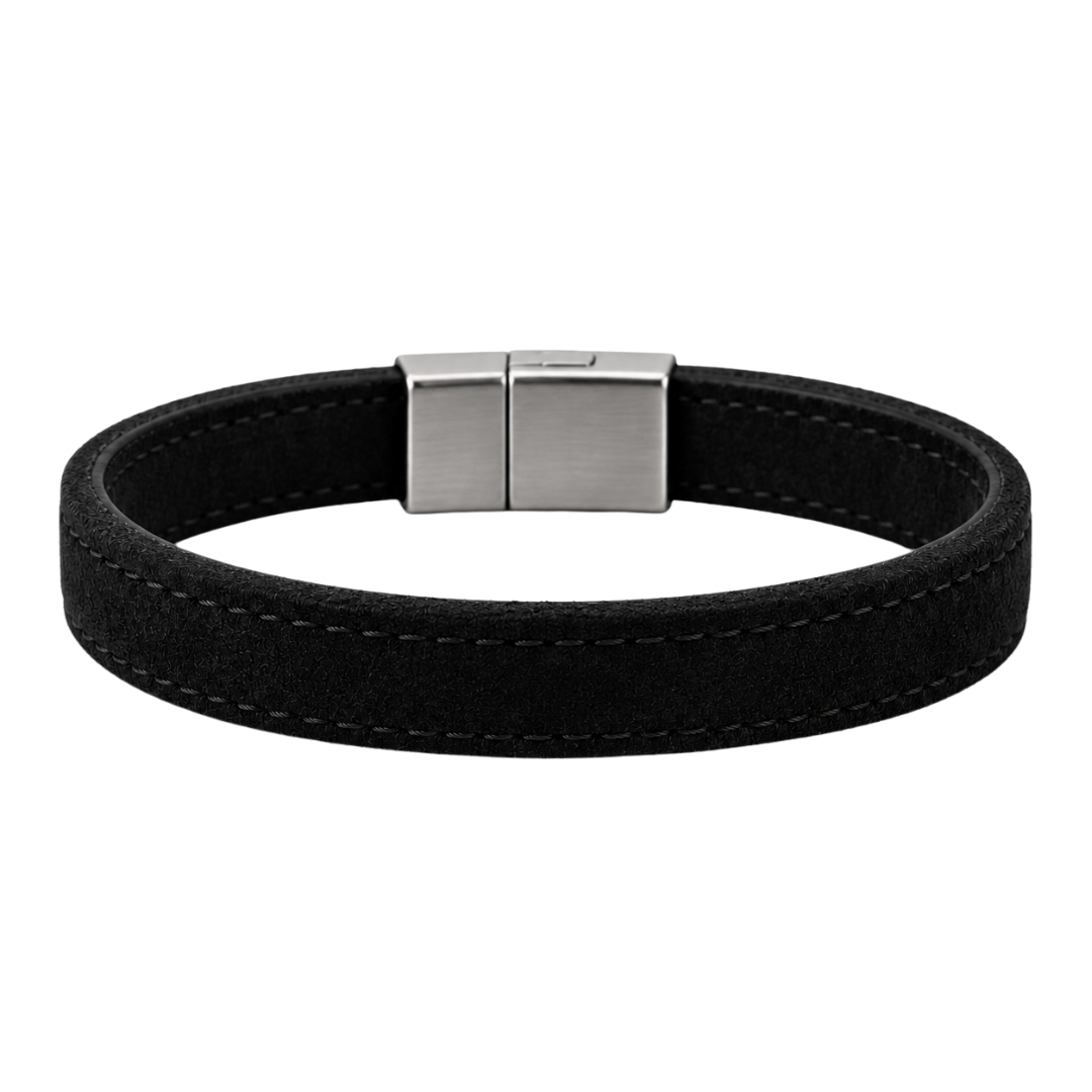 Premium Suede Bracelet with Steel Clasp – Black | FLUNTSTAN
