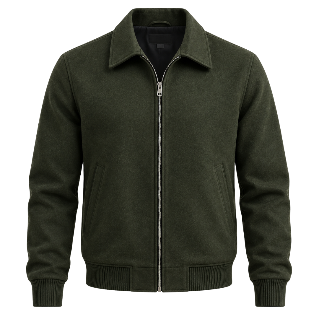 Premium Wool-Blend Harrington Jacket – Dark Olive | FLUNTSTAN